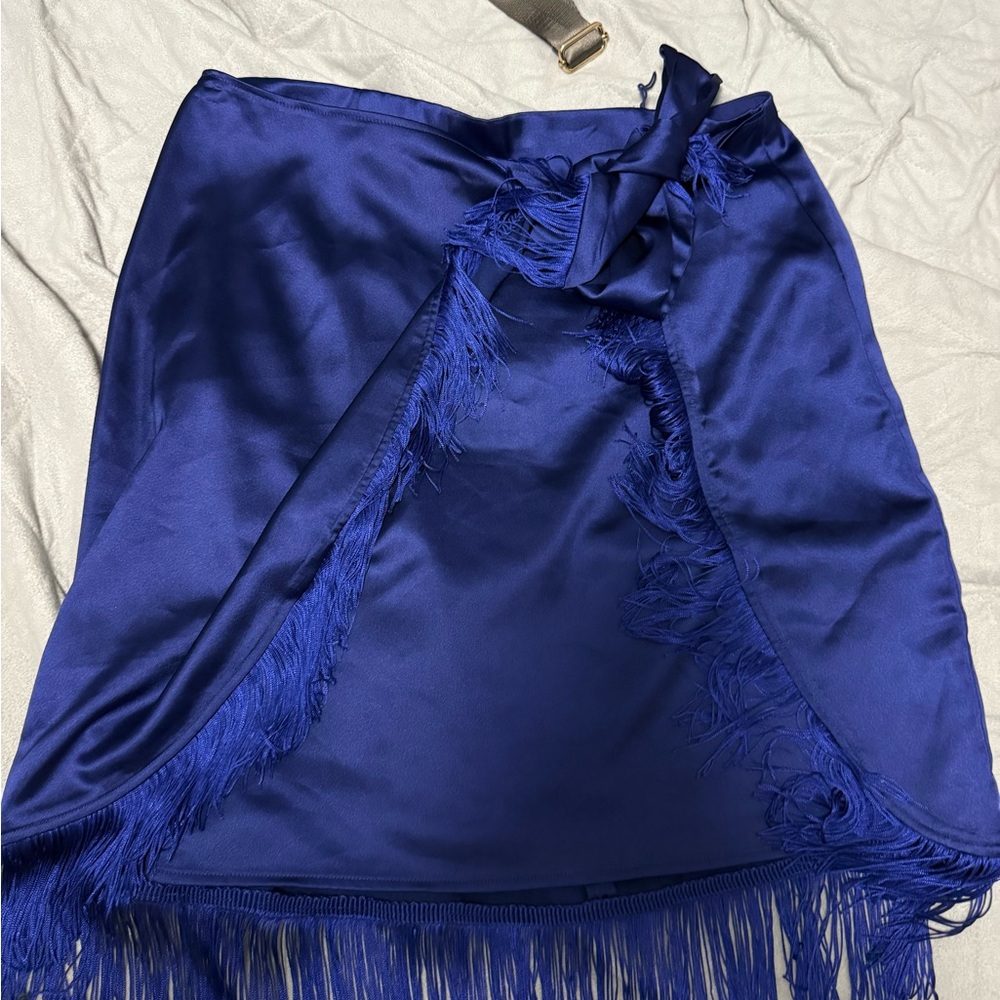 Satin Skirt with Fringe
